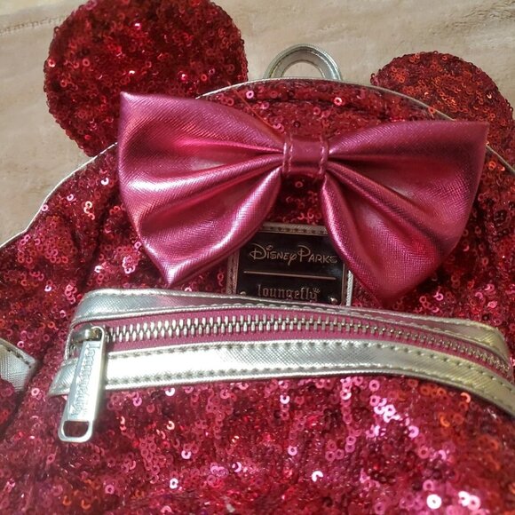 Loungefly Disney Minnie Mouse Magenta Sequin Mini Backpack main image 4